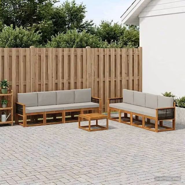 Set di divani da esterno 9 pz Naturale e Grigio Chiaro 3385092