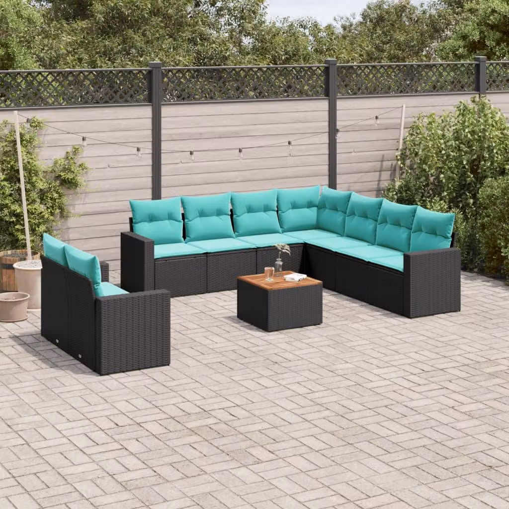 Maison Exclusive - Set da giardino 10 pezzi con cuscini in polyrattan nero