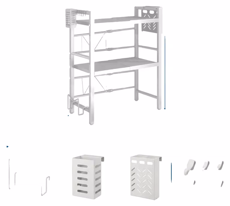 Ripiano per microonde, estendibile, regolabile in altezza, 2 livelli, bianco, da 38 a 64 cm