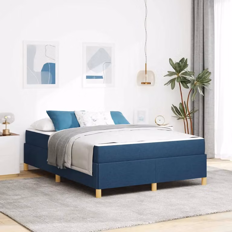 Struttura del letto imbottita vidaXL in tessuto blu con legno, L 140 cm x P 200 cm x H 280 cm