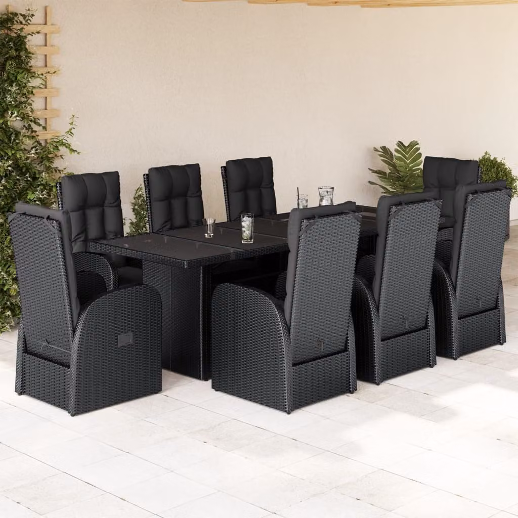 Maison Exclusive - Set da pranzo da giardino 9 pezzi con cuscini in polyrattan nero