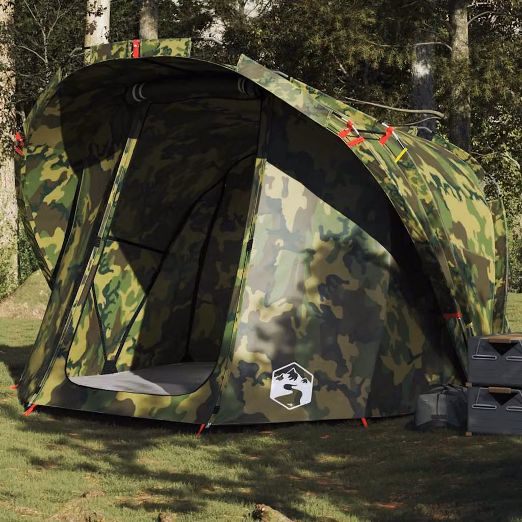 Tenda da pesca impermeabile vidaXL per 4 persone, mimetica verde e multicolore