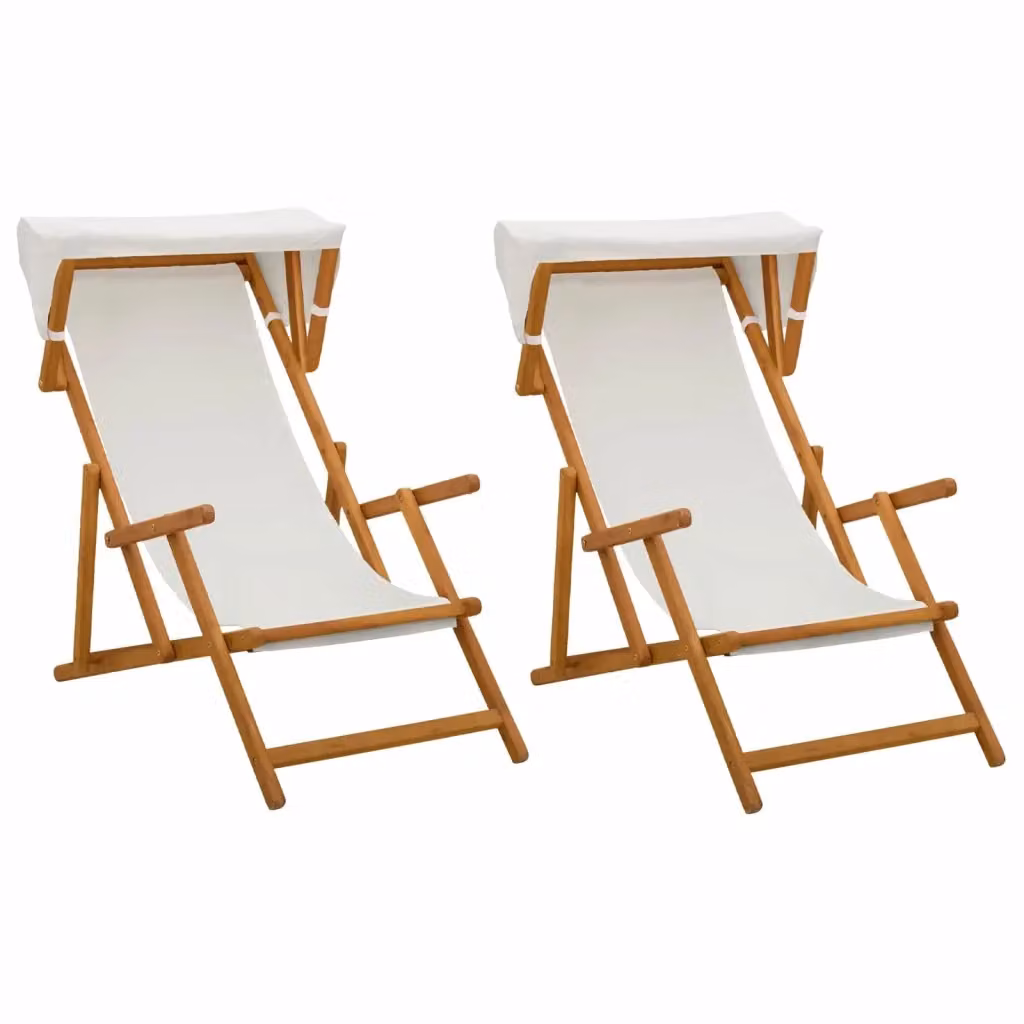 Set di 2 lettini prendisole vidaXL in legno di eucalipto con schienale regolabile e tessuto resistente ai raggi UV colore beige – 2