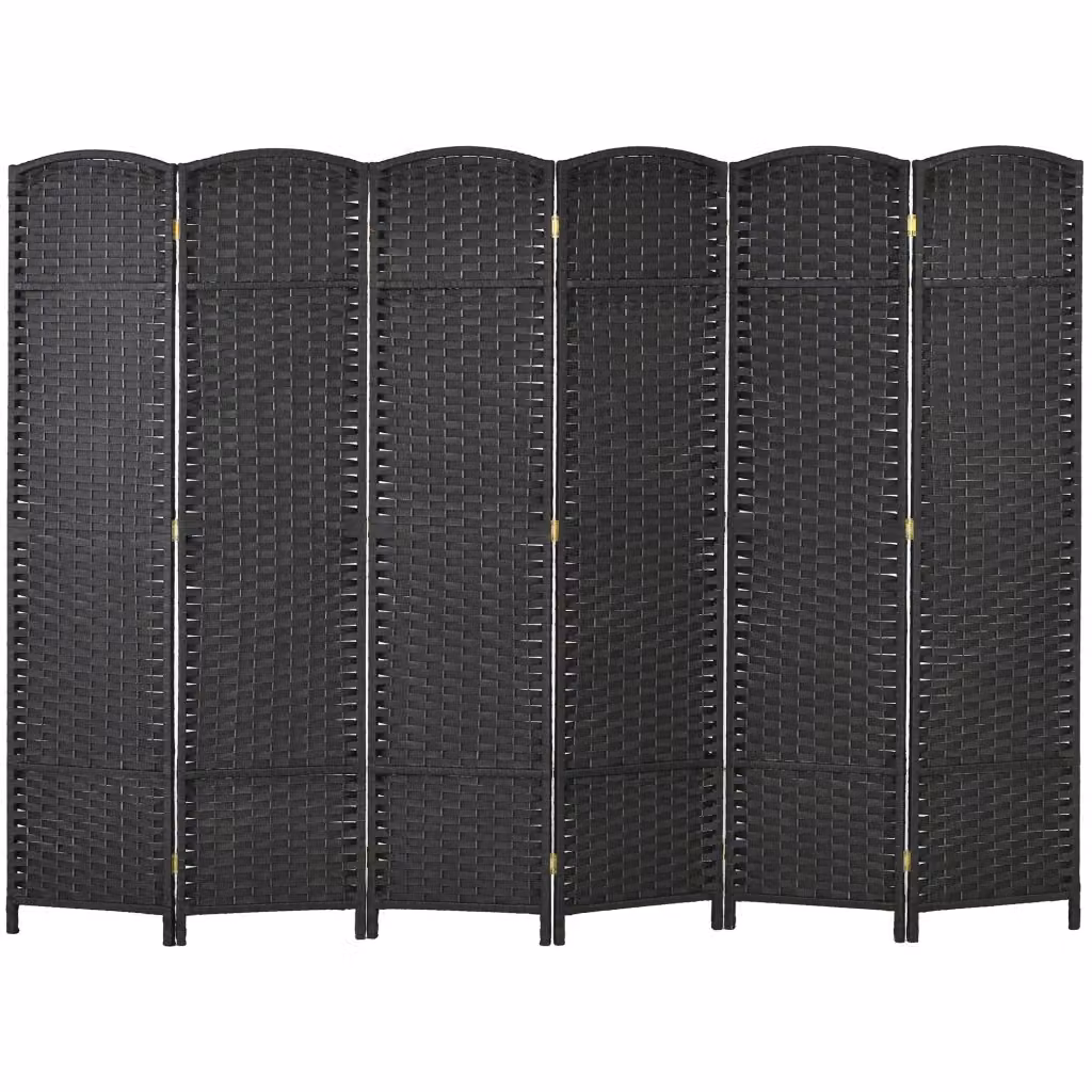 Paravento Divisorio Pieghevole a 6 Ante Intrecciato Xylo Nero L: 240 cm, H: 170 cm – 2