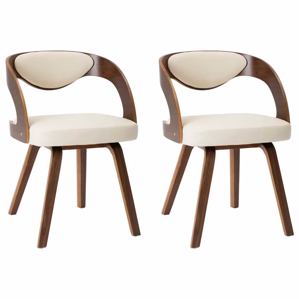 Set di 2 sedie da pranzo vidaXL in legno curvato e similpelle color beige e marrone – 2