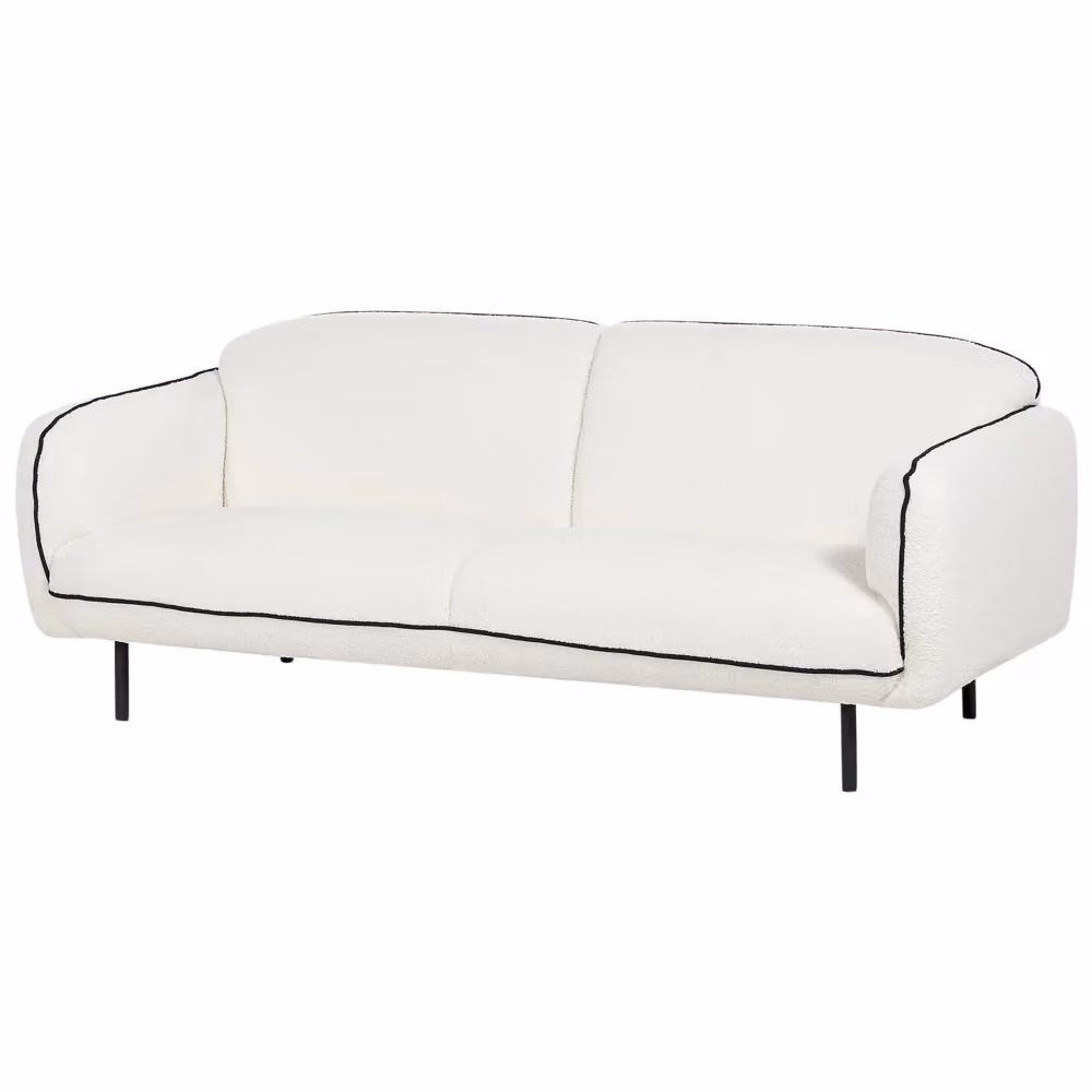 Divano a 3 posti Beliani in tessuto bouclé bianco con dettagli neri e gambe in metallo in stile Art Deco – 2