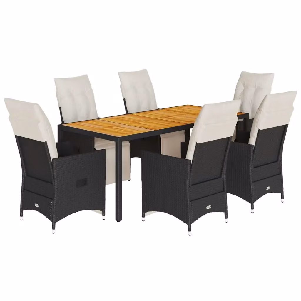 vidaXL Set da Pranzo da Giardino 7 pz in Legno di Acacia e Polyrattan Nero e Bianco – 2