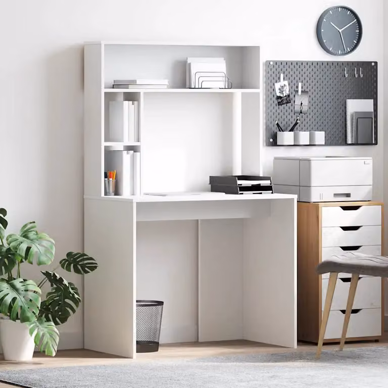 Scrivania moderna vidaXL in legno MDF laccato bianco L 91 cm x P 50 cm x H 149 cm