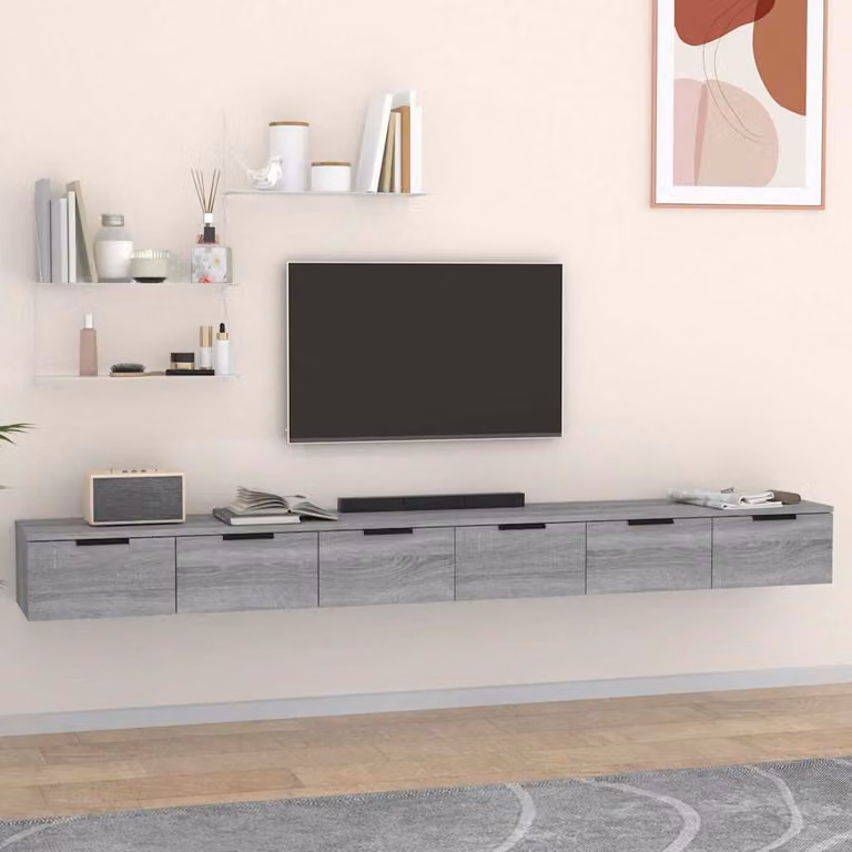 Set di 2 Mobili a Muro vidaXL in Legno e MDF Grigio, L 102 cm x P 30 cm x H 20 cm