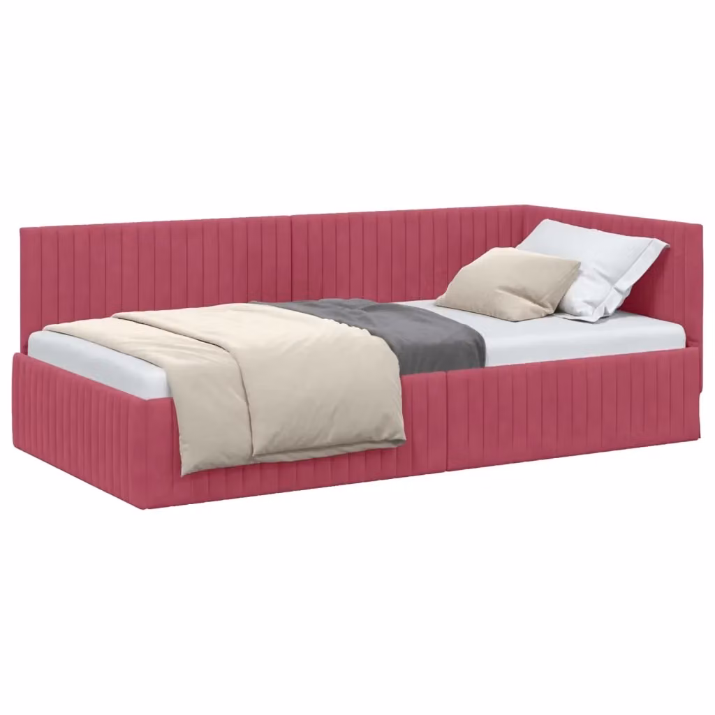 Cornice del letto ad angolo vidaXL in velluto rosso, L 100 x P 200 cm – 2