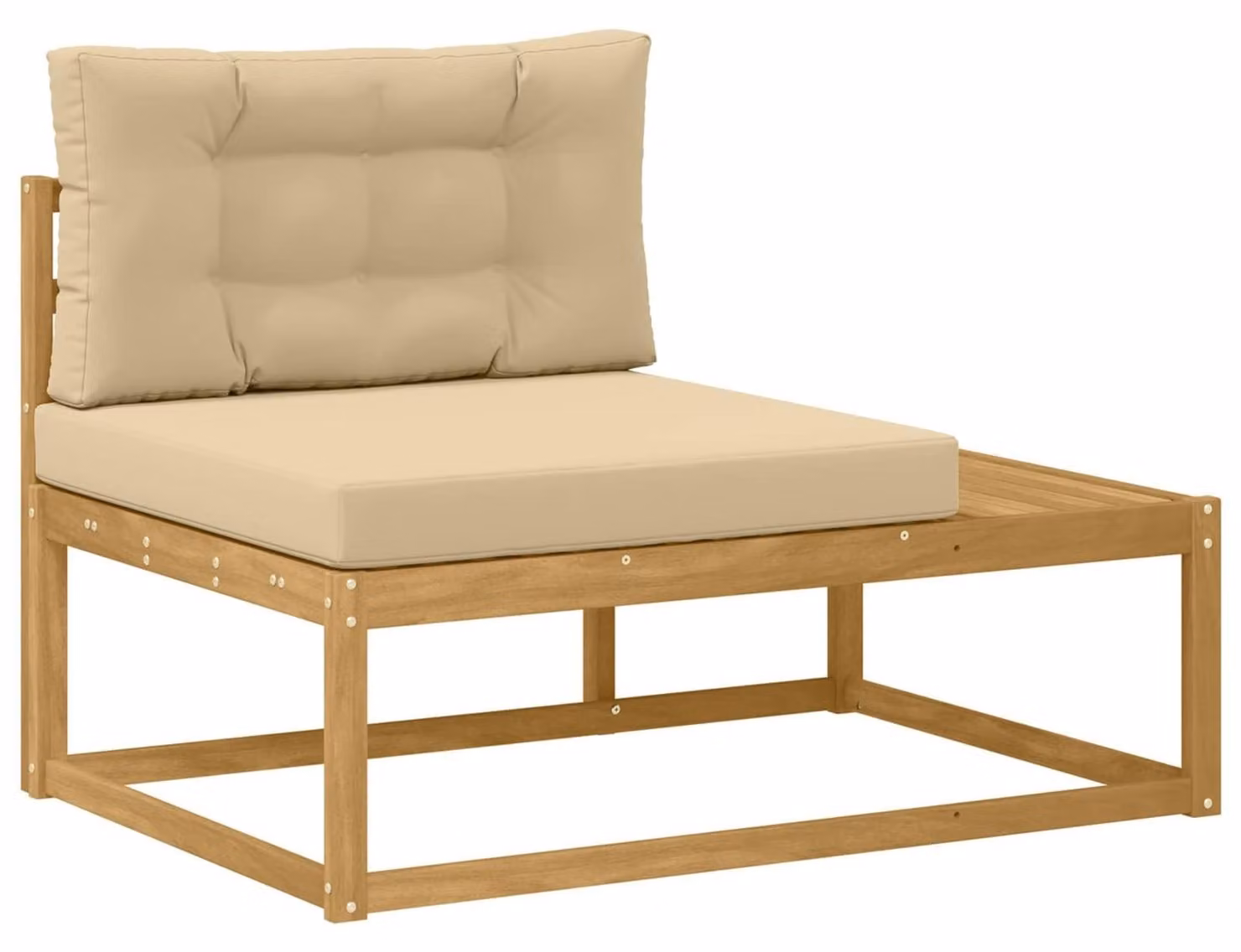 Panca da giardino in legno di acacia massello con cuscino, dimensioni 115x83x73 cm