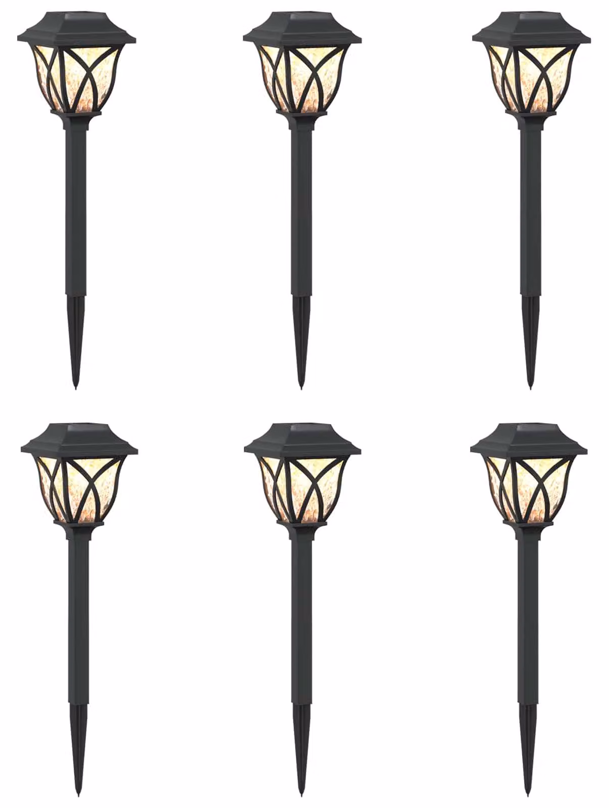 Luci solari da esterno con picchetto a terra, 6 pezzi, luce bianca calda, 42 cm, materiale: PP