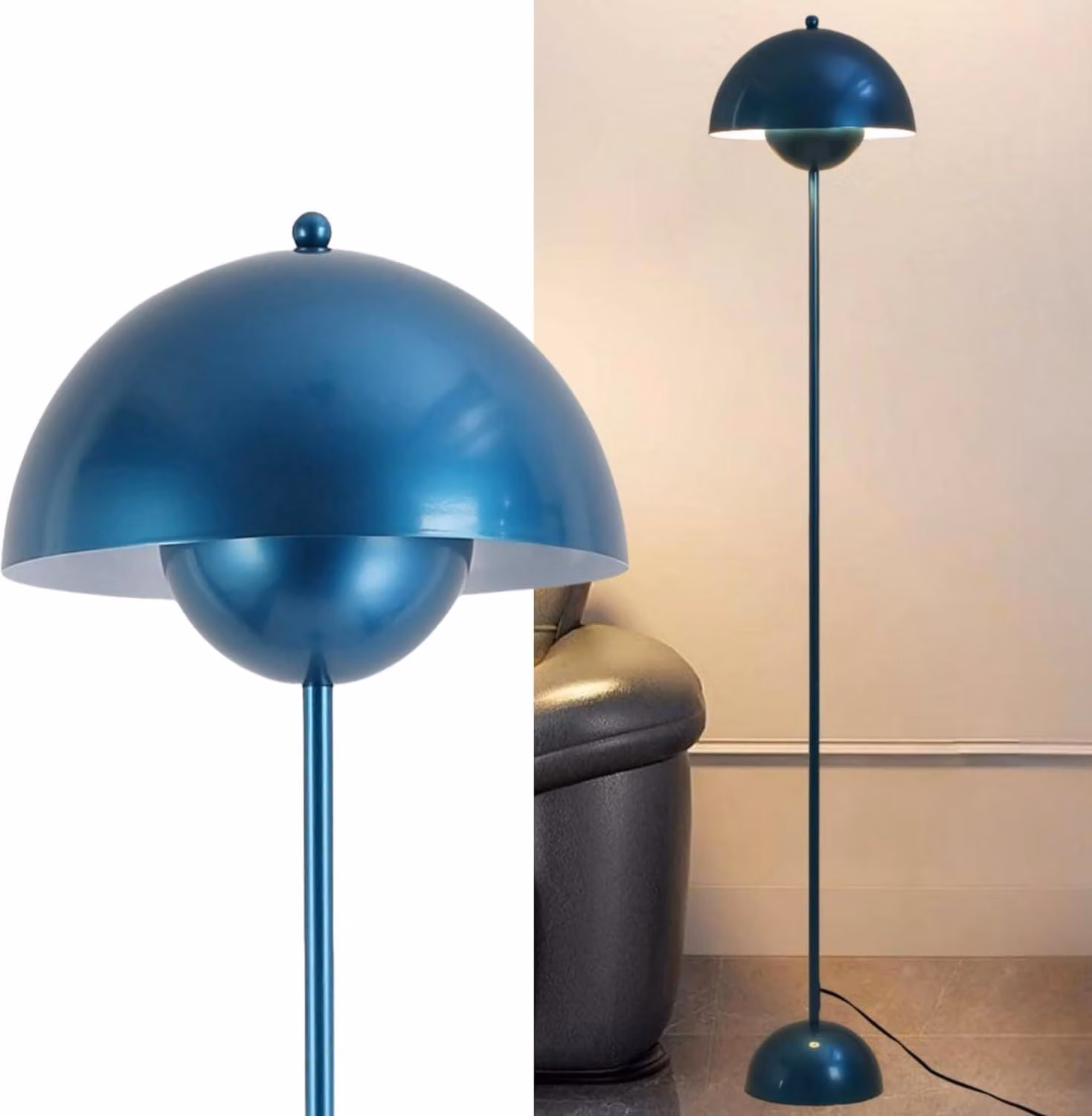 Lampada da terra design nordico ispirazione blu navy "vaso di fiori" base parabolica attacco E27 per soggiorno sala da pranzo camera da letto