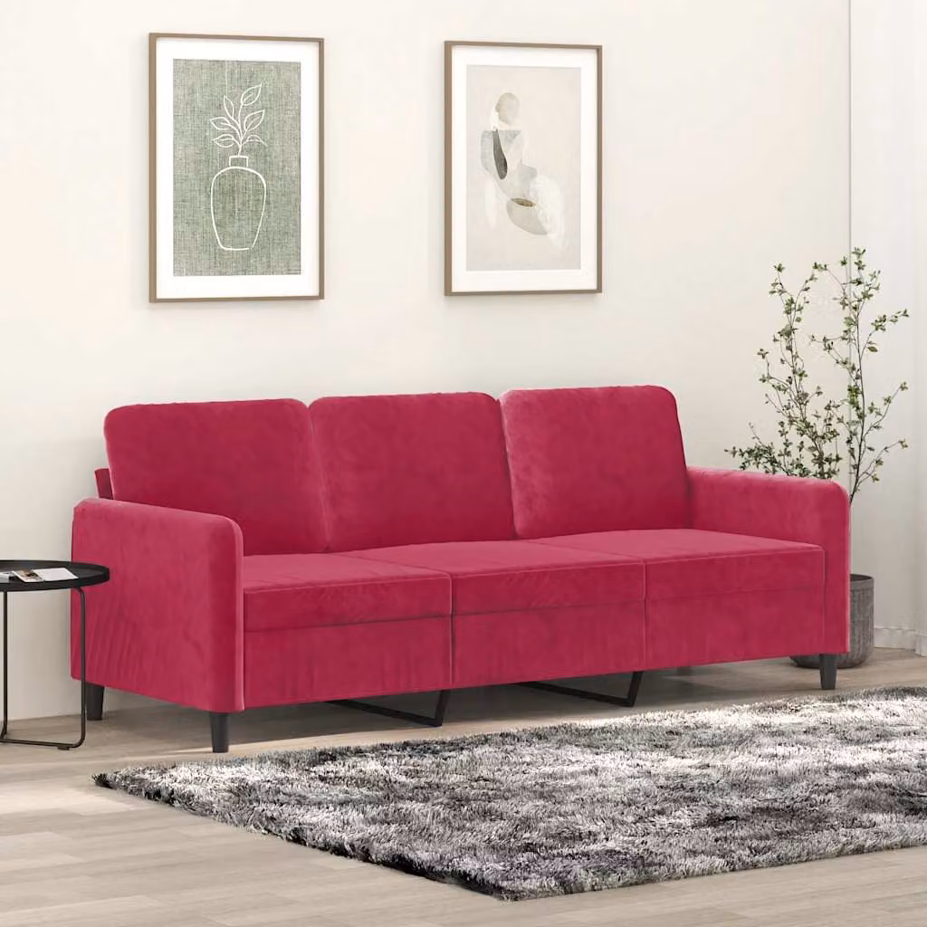 vidaXL Divano a 3 Posti Moderno in Velluto Rosso con Struttura in Metallo per il tuo Soggiorno L: 198 cm, P: 80 cm, H: 77 cm