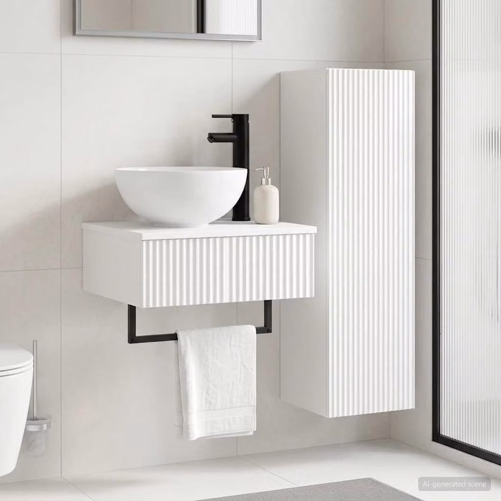 Set di mobili per il bagno vidaXL composto da mobile lavabo e pensile, Bianco Lucido, design moderno, montaggio a parete