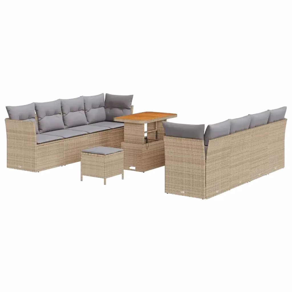 Set da giardino vidaXL composto da 11 pezzi in rattan beige con struttura in acciaio e cuscini inclusi – 2