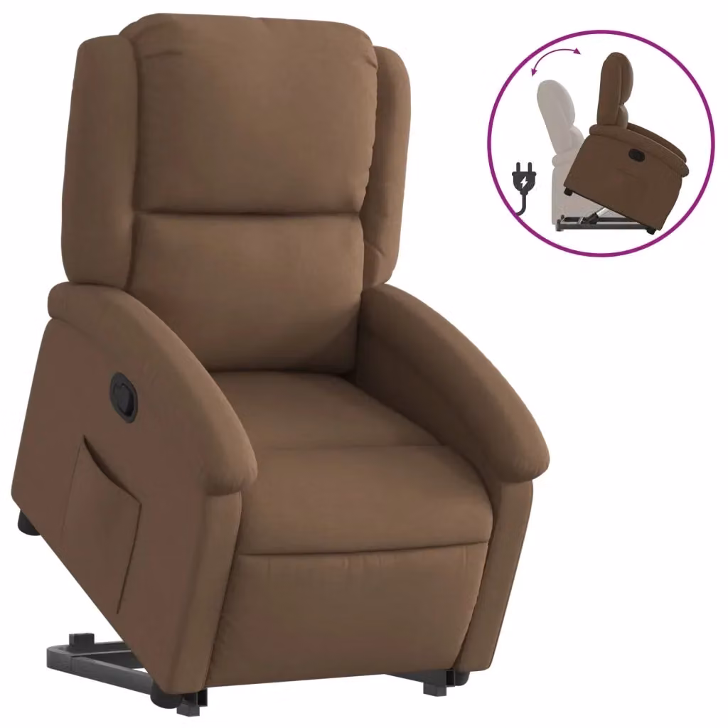 Poltrona Alzapersona Reclinabile vidaXL Marrone in Tessuto con Assistenza Elettrica per Senior – 2