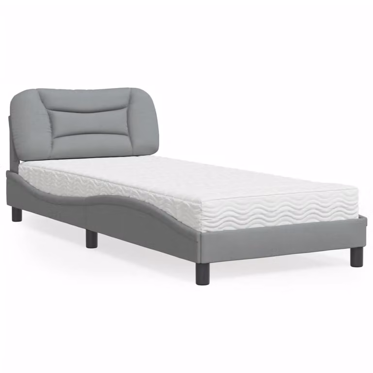 Letto con Materasso Hvar vidaXL Grigio Chiaro e Bianco in Tessuto e Legno, L/P/H: 80 x 200 cm