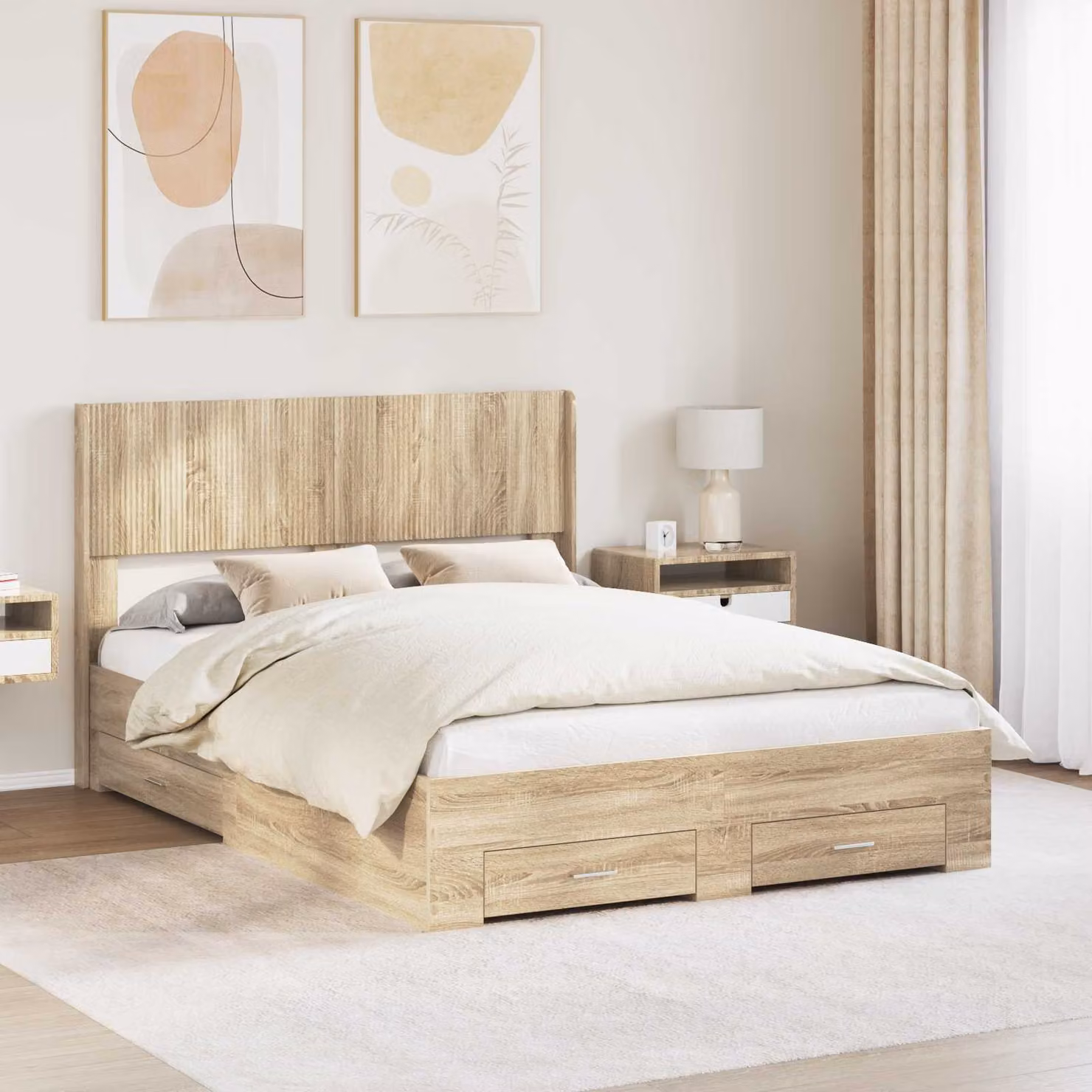 Struttura letto con contenitore e testata vidaXL in Rovere Sonoma marrone L/P/H: 203 x 120 x 140 cm
