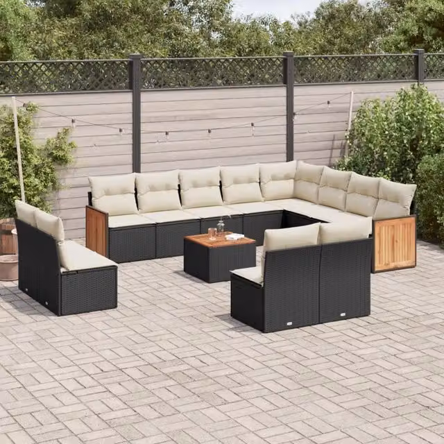 Set di Divani da Giardino VIDAXL a Forma di U in Polyrattan Nero con 13 Cuscini