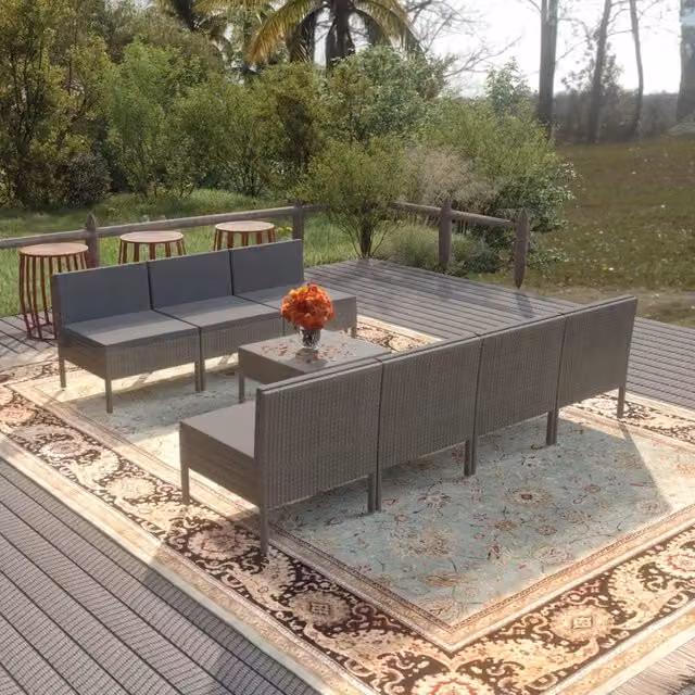 Set di divani da giardino vidaXL a forma di U con tavolino da caffè, 8 pezzi in polyrattan grigio antracite con cuscini rimovibili – 1