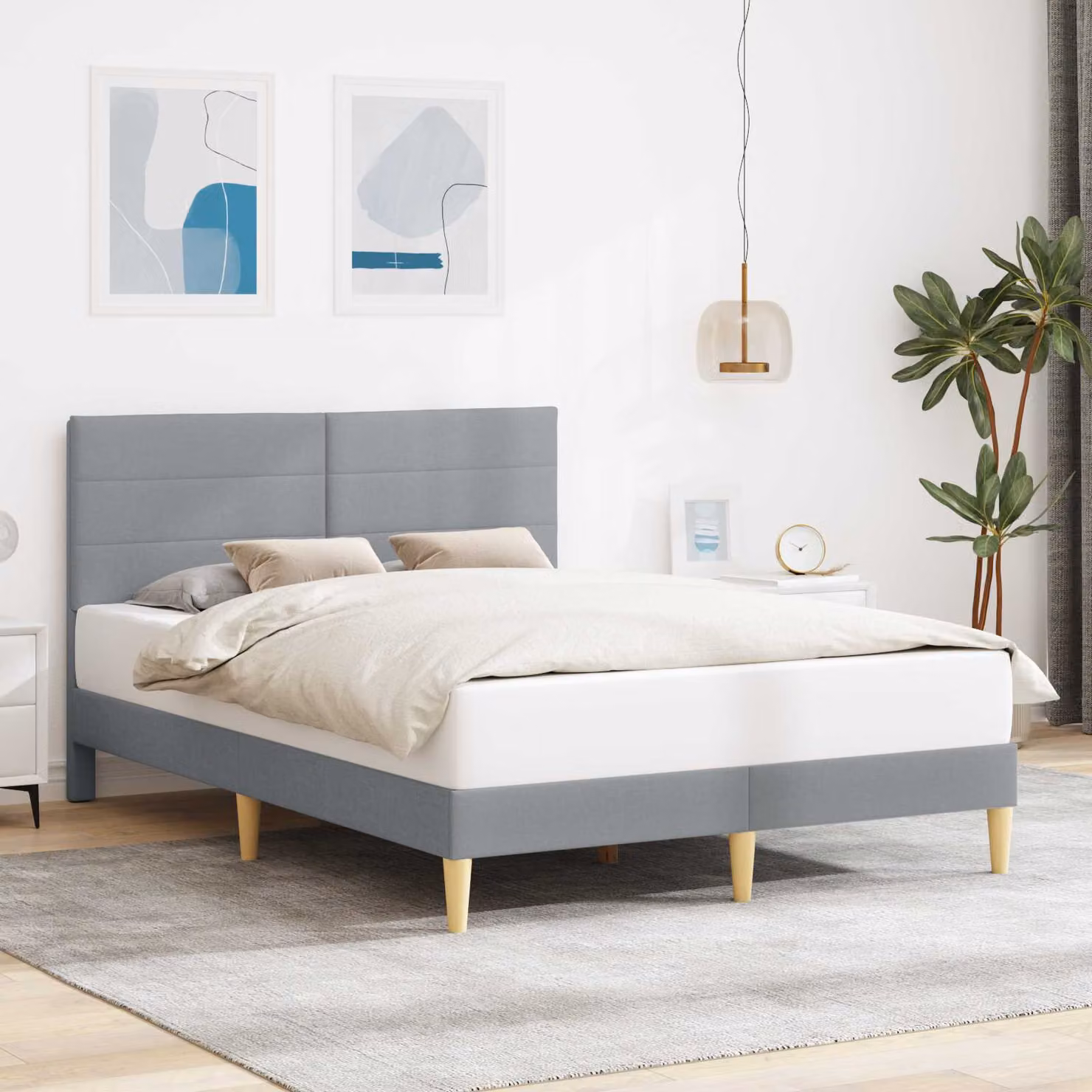 Struttura del letto moderna vidaXL in tessuto grigio con legno composito L/P/H: 190 x 140 x 96 cm