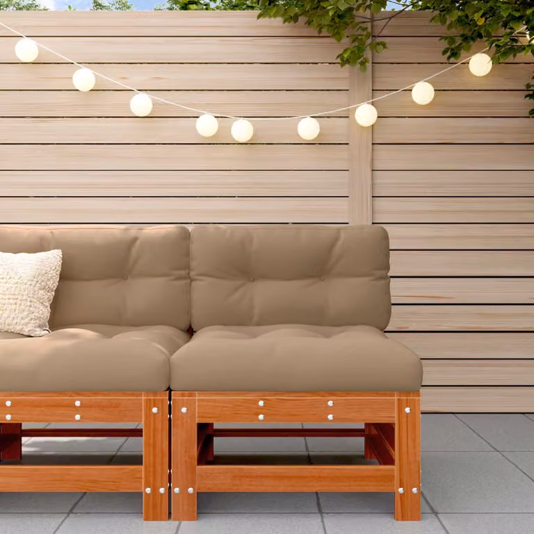 Divano da giardino medio vidaXL in legno di pino massiccio cerato marrone e beige