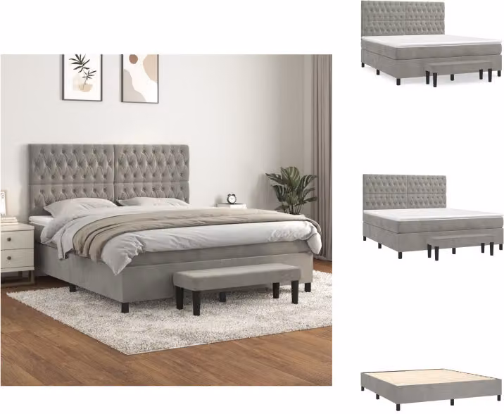 vidaXL Letto a molle con materasso grigio chiaro 180x200 cm in velluto - Letti e strutture letto