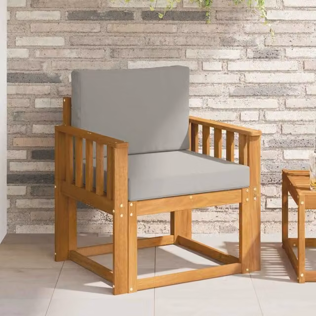 Divano da esterno moderno in legno di acacia massello e tessuto poliestere grigio per giardino e terrazza – 1