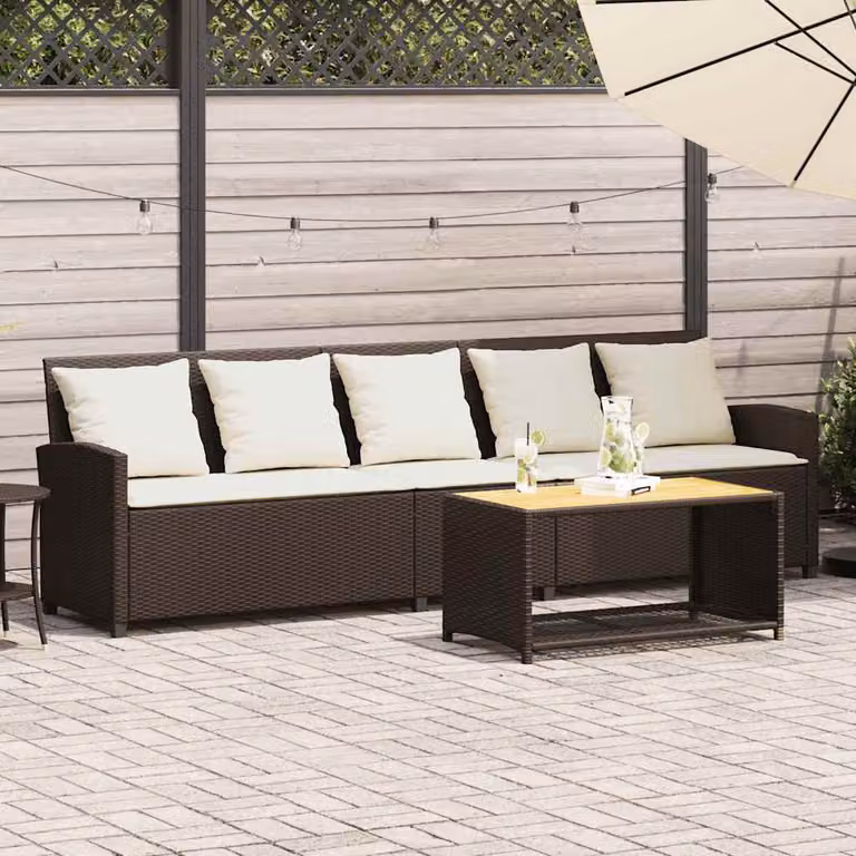 vidaXL Divano da Giardino a 5 Posti in Polyrattan Marrone e Bianco con Cuscini Imbottiti e Coperture Rimovibili