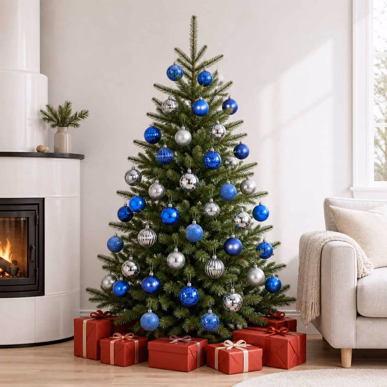 vidaXL Set di Palline di Natale 50 pz Blu e argento 8 cm Polistirolo