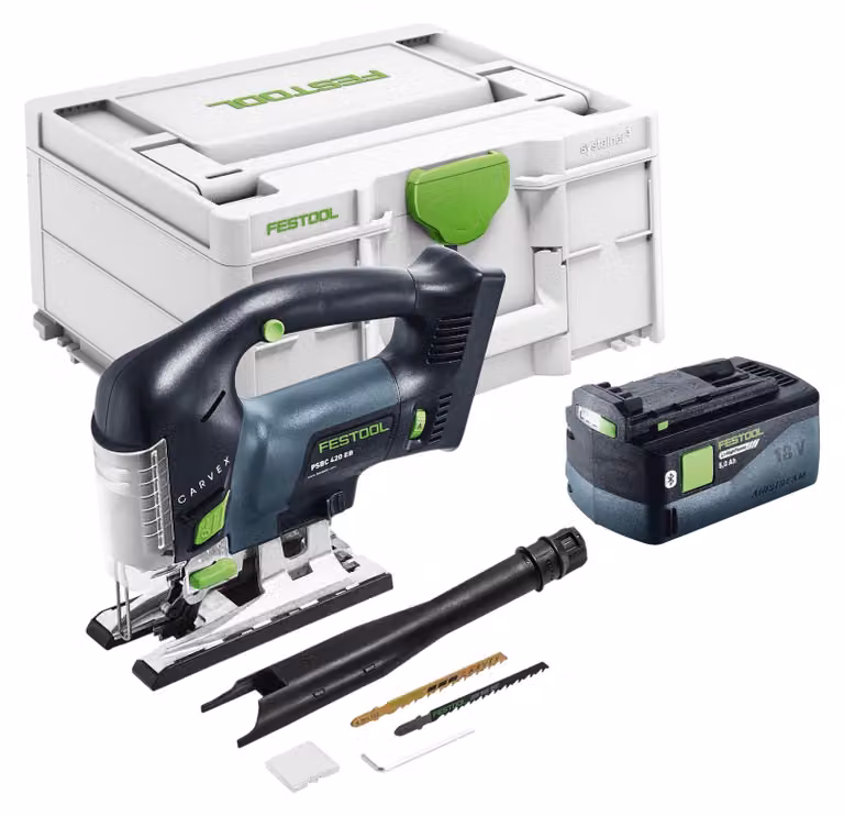 Festool PSBC 420-Basic Seghetto alternativo a batteria 18 V 120 mm Brushless + 1x batteria 5,0 Ah + Systainer - senza caricabatterie
