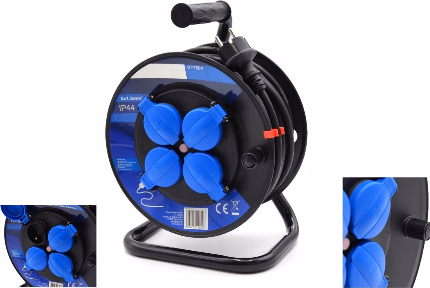 Avvolgicavo, plastica 50m, cavo 3x1,5 IP44, 4x presa di corrente