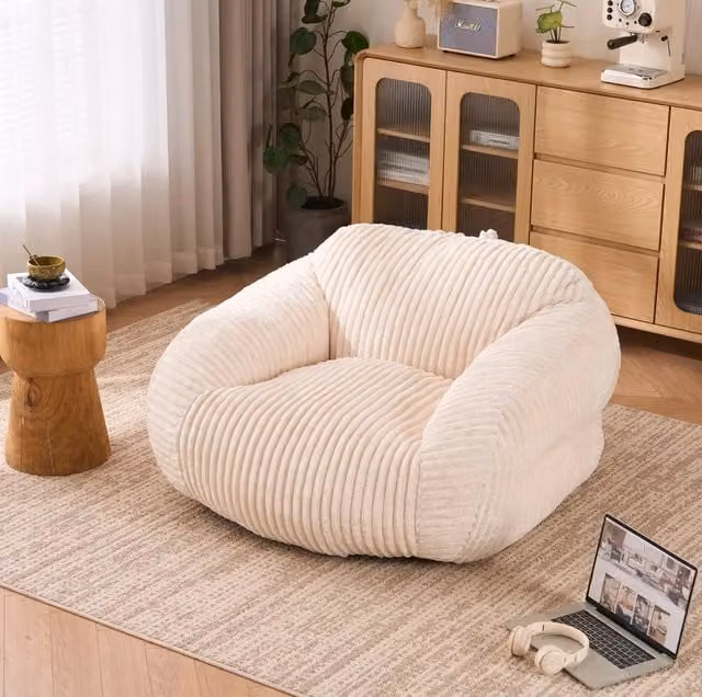 Poltrona a sacco per adulti 116x110x61 cm beige; senza montaggio; tessuto a coste