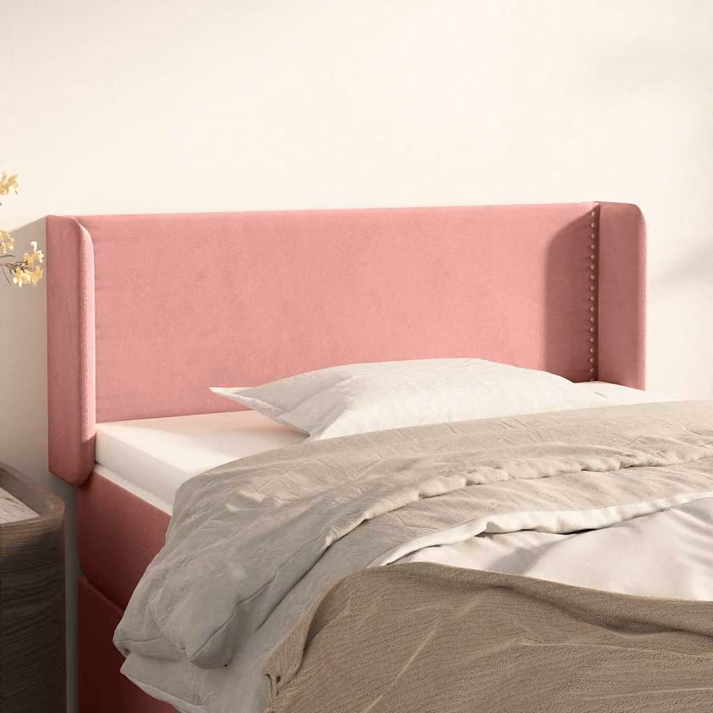Testiera ad orecchio vidaXL in velluto rosa per camera da letto, L: 103 cm, P: 16 cm, H: 78-88 cm