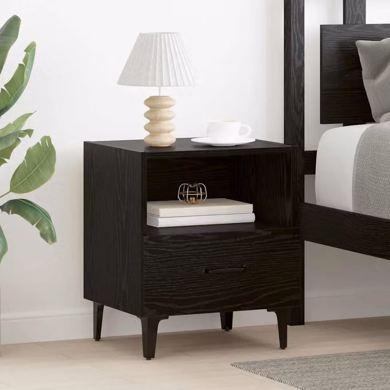 Set di 2 Armadi da Notte vidaXL Moderni in Rovere Nero Opaco, L 40 cm x P 35 cm x H 47,5 cm