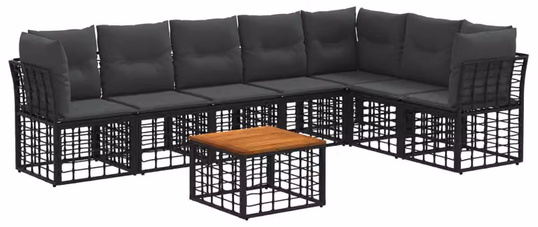 Set di divani da esterno 8 pcs Nero e Grigio scuro Poliestere