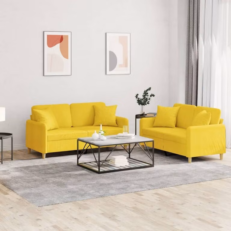 Maison Exclusive - Set divano a 2 posti con cuscini in tessuto giallo chiaro