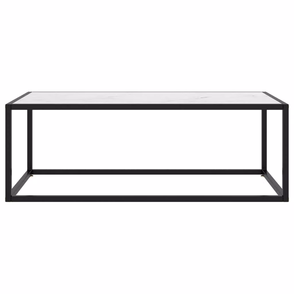 Tavolino nero con vetro bianco effetto marmo 100x50x35 cm