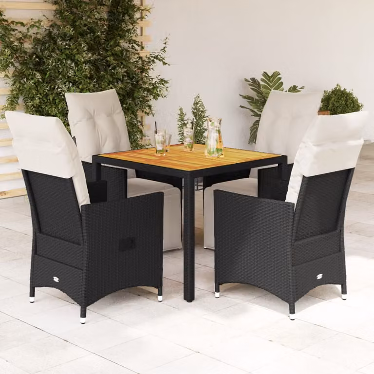 Set da pranzo da giardino moderno vidaXL in legno di acacia oliato e polyrattan con 5 pezzi in bianco e nero