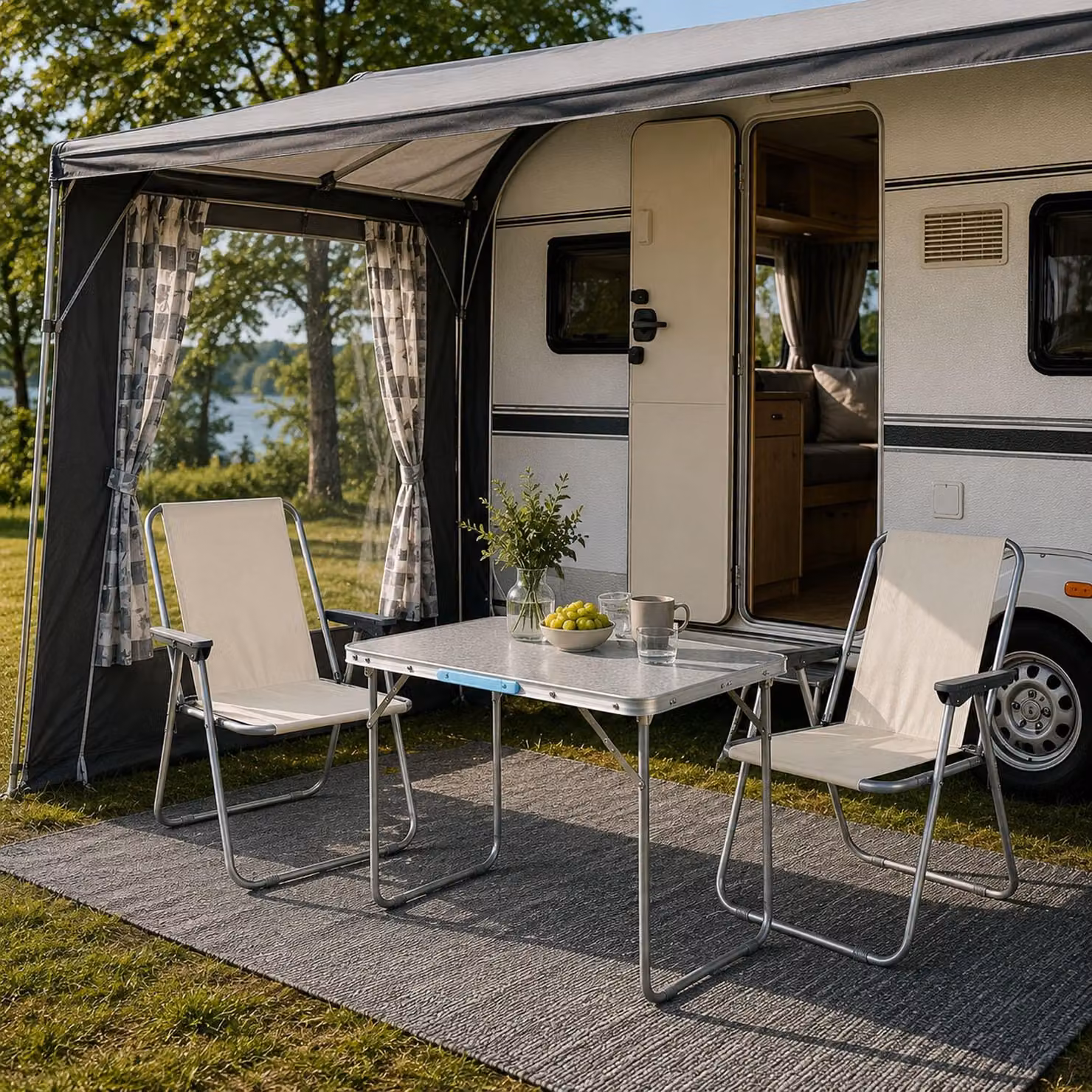 set di 3 mobili da campeggio in alluminio L70xL50xH59cm Beige