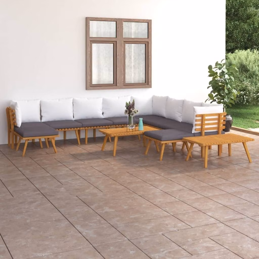The Living Store Set da giardino 12 pezzi con cuscini in legno massiccio di acacia