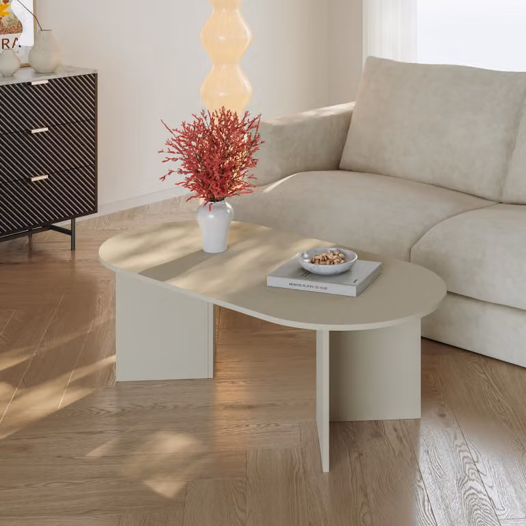 Tavolino 'Kynd' Tavolo da soggiorno 119 x 60 x 40 cm con piano ovale Colore sabbia