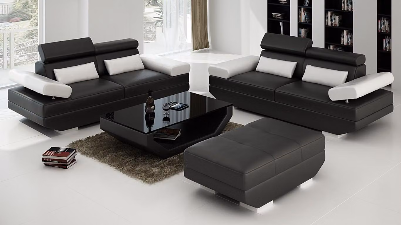 Luxus Möbel Sofagarnitur Couch Sofa Polster 3+3 Sitzer + Hocker Wohnzimmer Set
