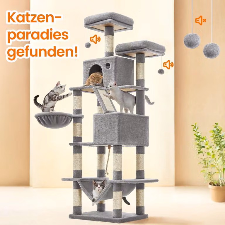 Albero per gatti multistrato – Torre per gatti – Grigio chiaro – 55 x 45 x 168 cm