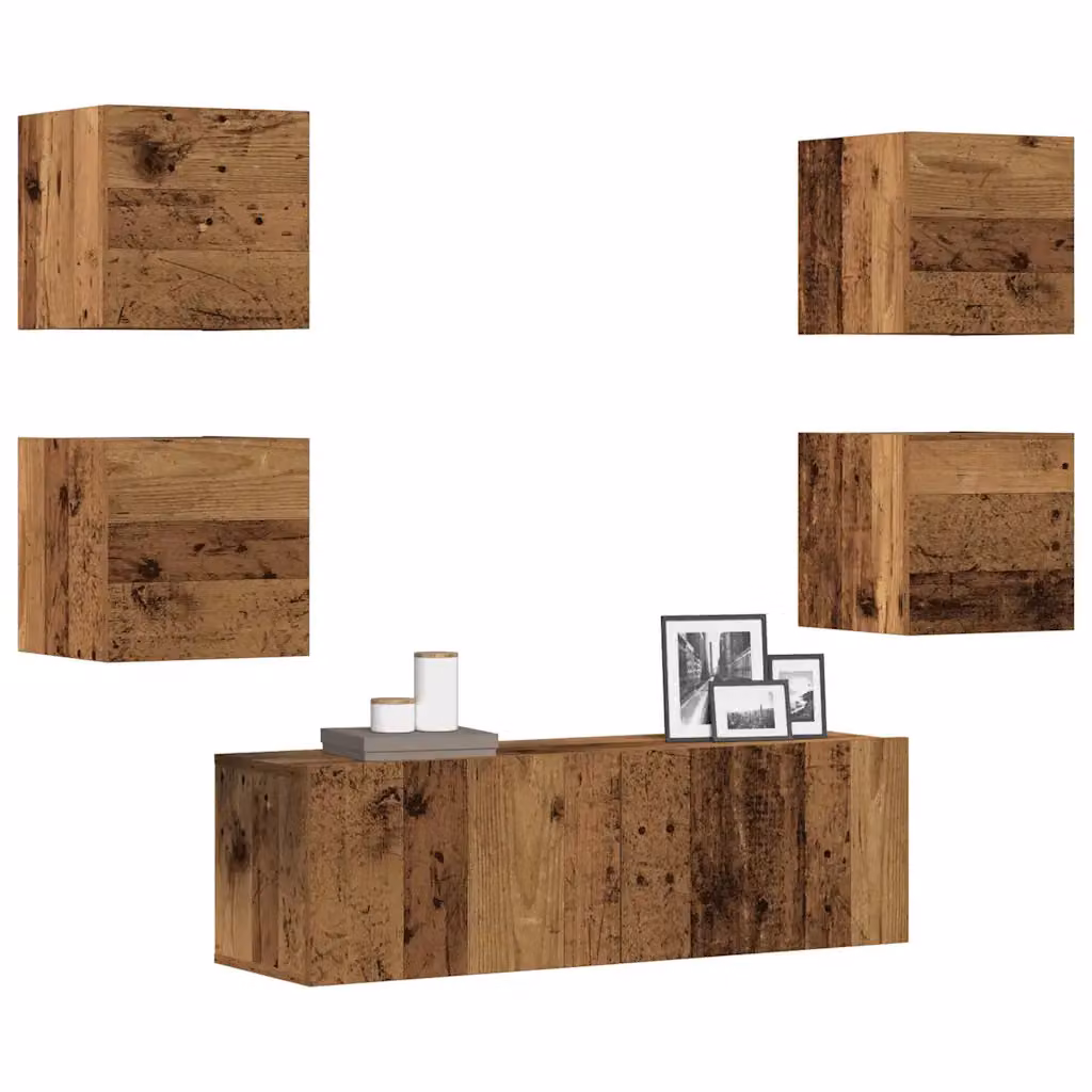 Set Mobile TV vidaXL da 5 pezzi in stile classico, montaggio a parete, colore marrone, in legno e MDF