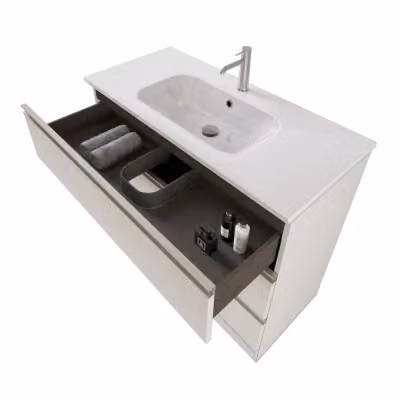 Mobile bagno Master bianco opaco con lavabo, specchio con illuminazione LED e contenitore, L: 100 cm, P: 45 cm, H: 87 cm – 2