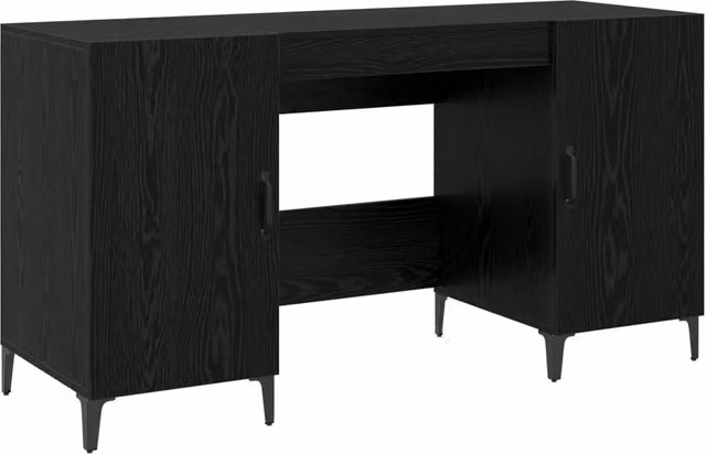 Scrivania da ufficio minimalista in legno e metallo colore rovere e nero L: 140 cm, P: 50 cm, H: 75 cm