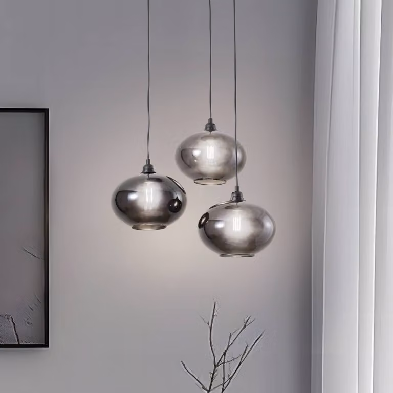 Lampada a sospensione in vetro Smoked 051 Opviq, dimmerabile, Alluminio / Grigio / Zincato, Soggiorno / Sala da pranzo, Vetro, Moderno, Lampada a sospensione