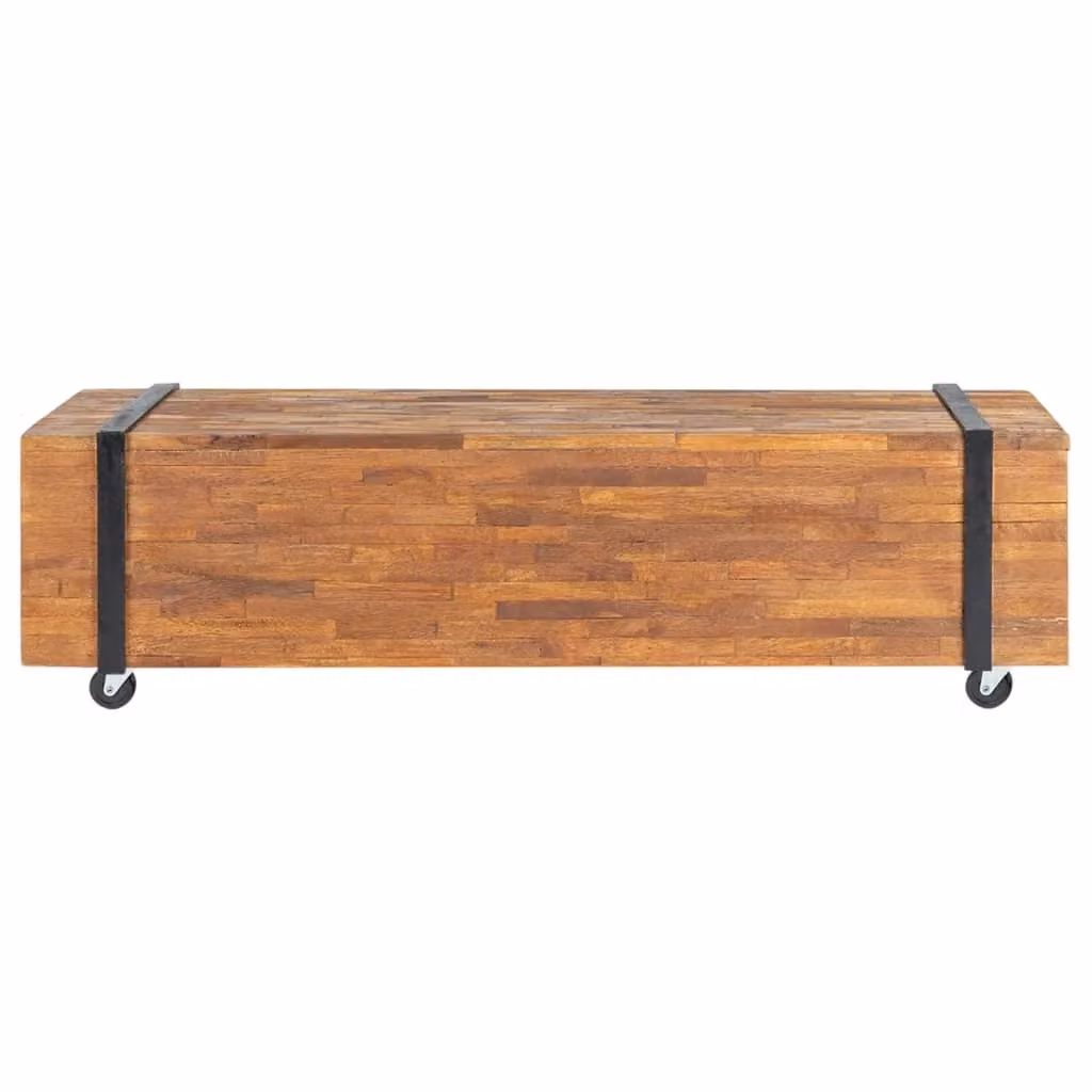 Mobile porta TV multimediale HELLOSHOP26 in legno massello di teak marrone con ruote L 110 x P 30 x H 32,5 cm – 2